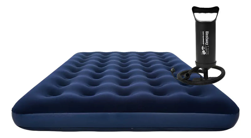 Kit Colchão Inflável Casal Premium 300kg Camping + Bomba Manual Bestway